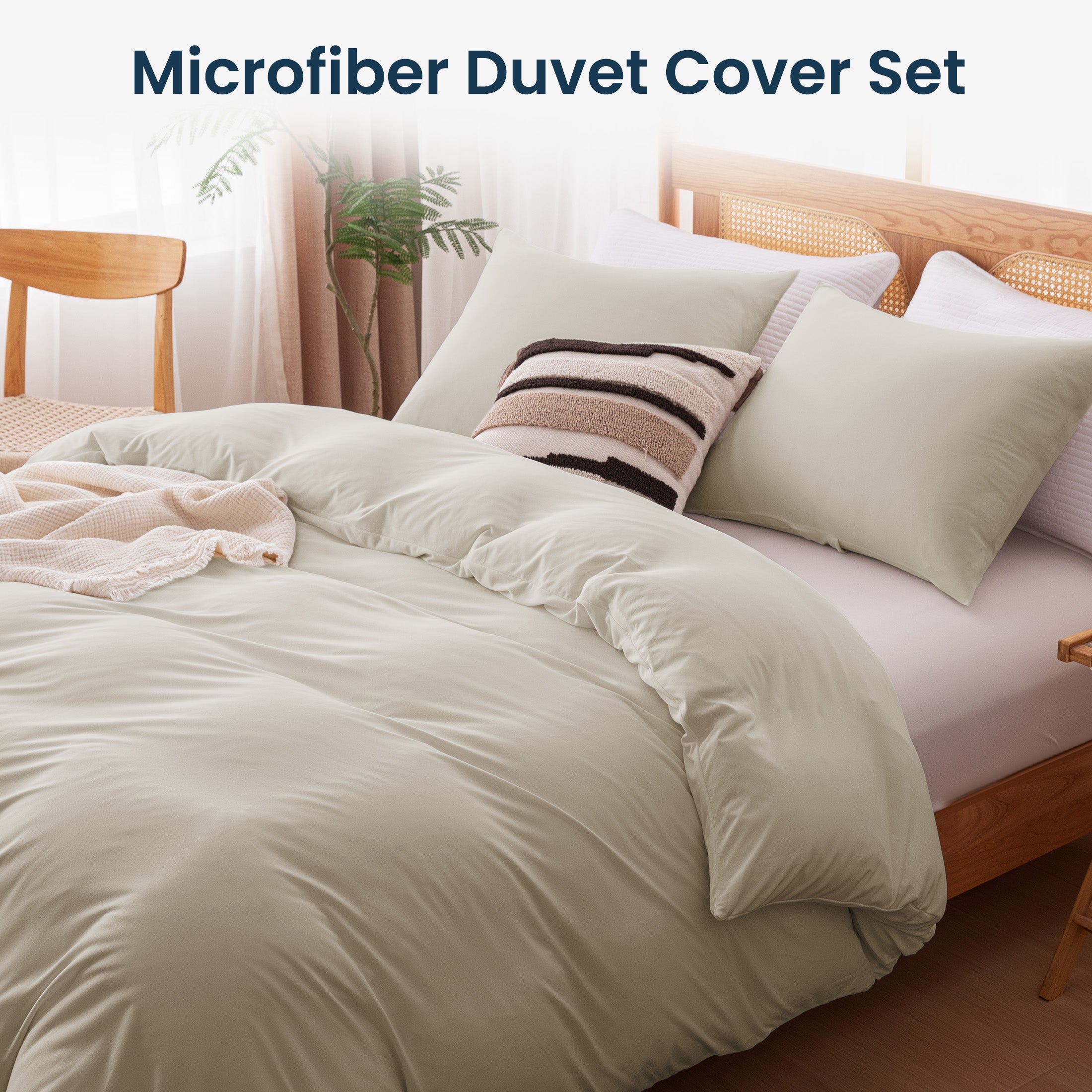 145gsm Duvet Cover Set Soft Jersey-Knit Microfiber Bedding with Zipper & Corner Ties