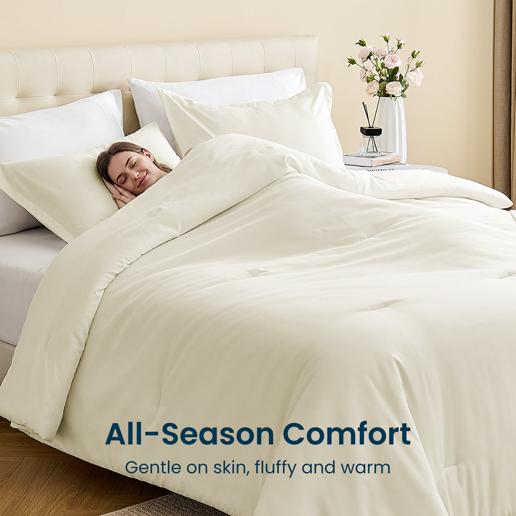 85gsm Luxury Plush Solid Microfiber Comforter Set, All Season Ultra Soft Bedding