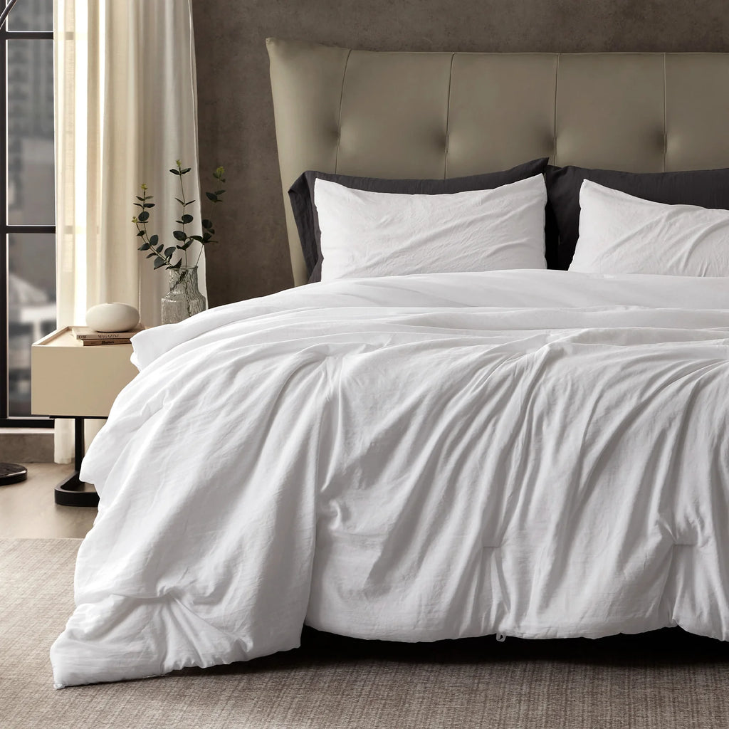 Stonewashed Comforter Set - Natural Wrinkle Texture with Pillow Sham
