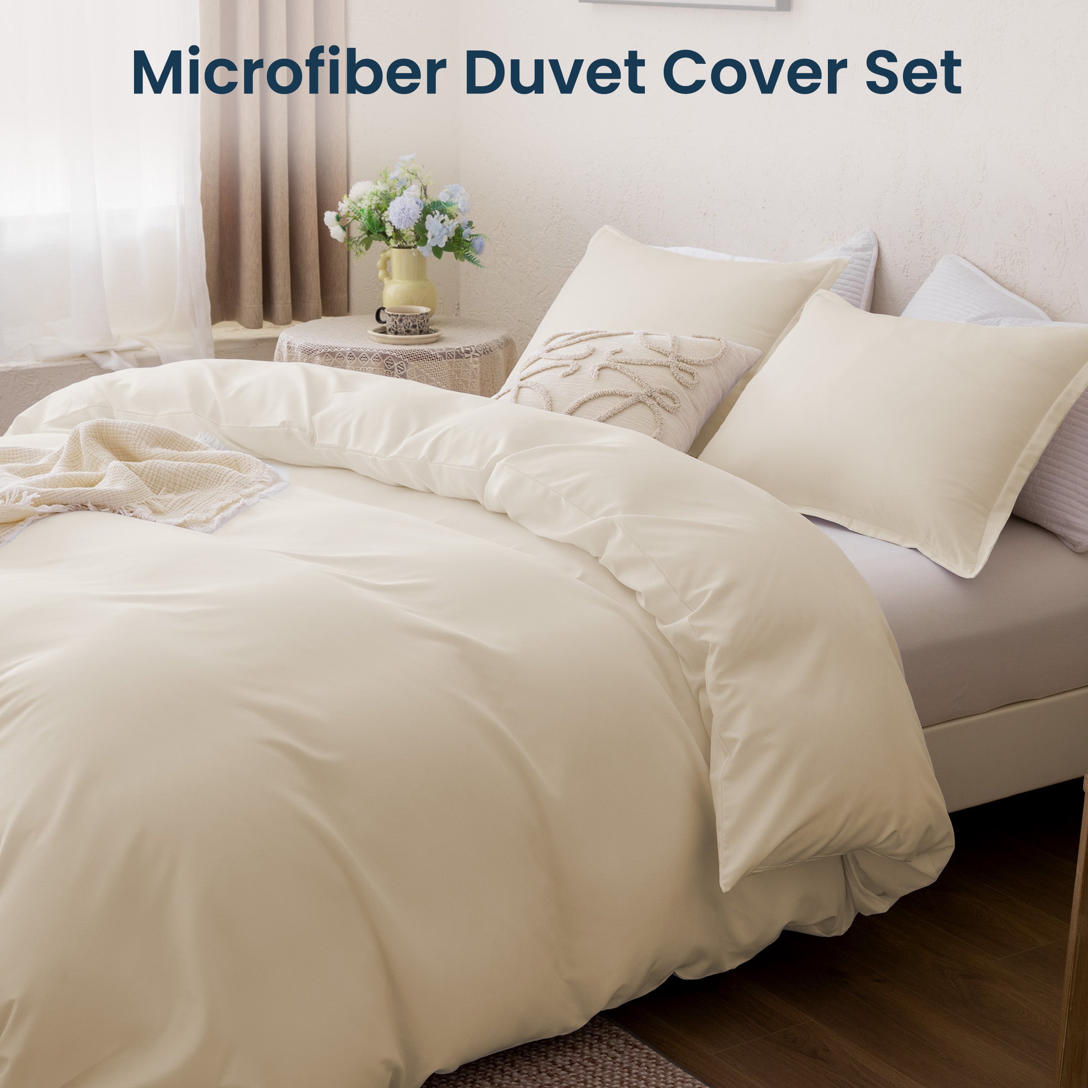 90gsm Duvet Cover Set Soft Microfiber Bedding with Zipper & Corner Ties