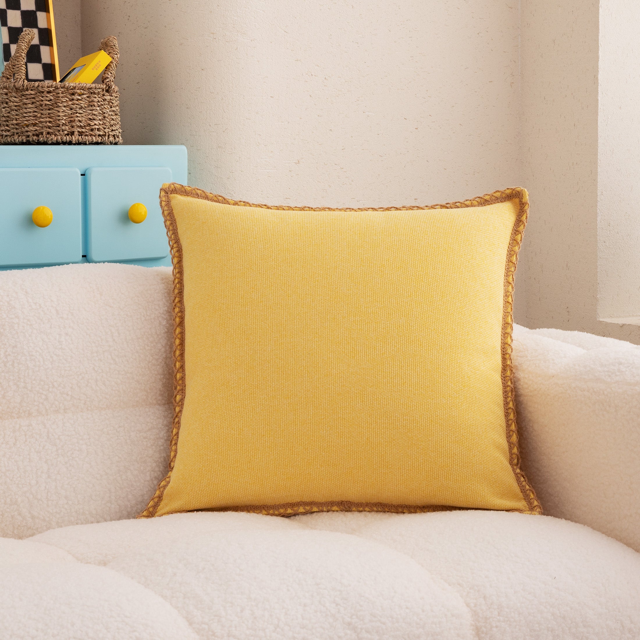 Faux Linen Decorative Throw Pillow Covers, Natural for Sunroom(2 Pack)