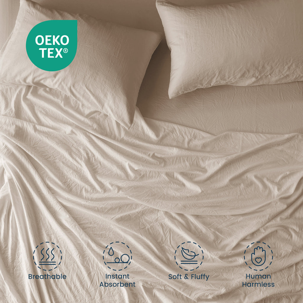 Washed Microfiber - 4 Piece Hotel Luxury Bedding Sheets with Fitted Sheet, Flat Sheet & 2 Pillowcases