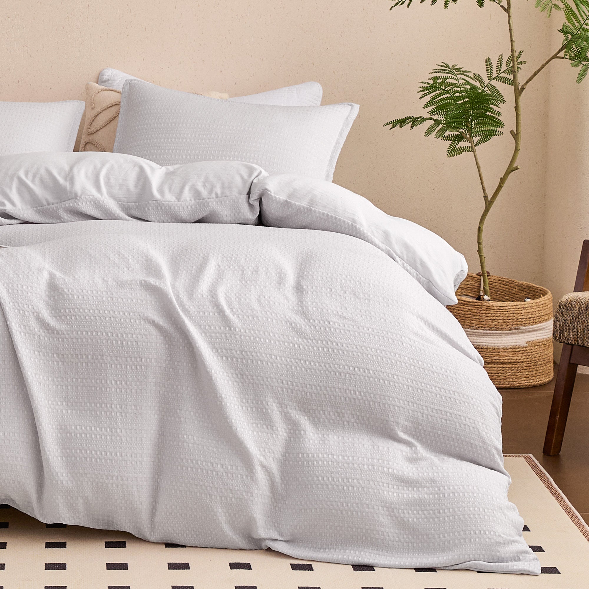 Waffle Weave Duvet Cover Set Full Size, 3 Piece Cozy Soft Jacquard Bedding
