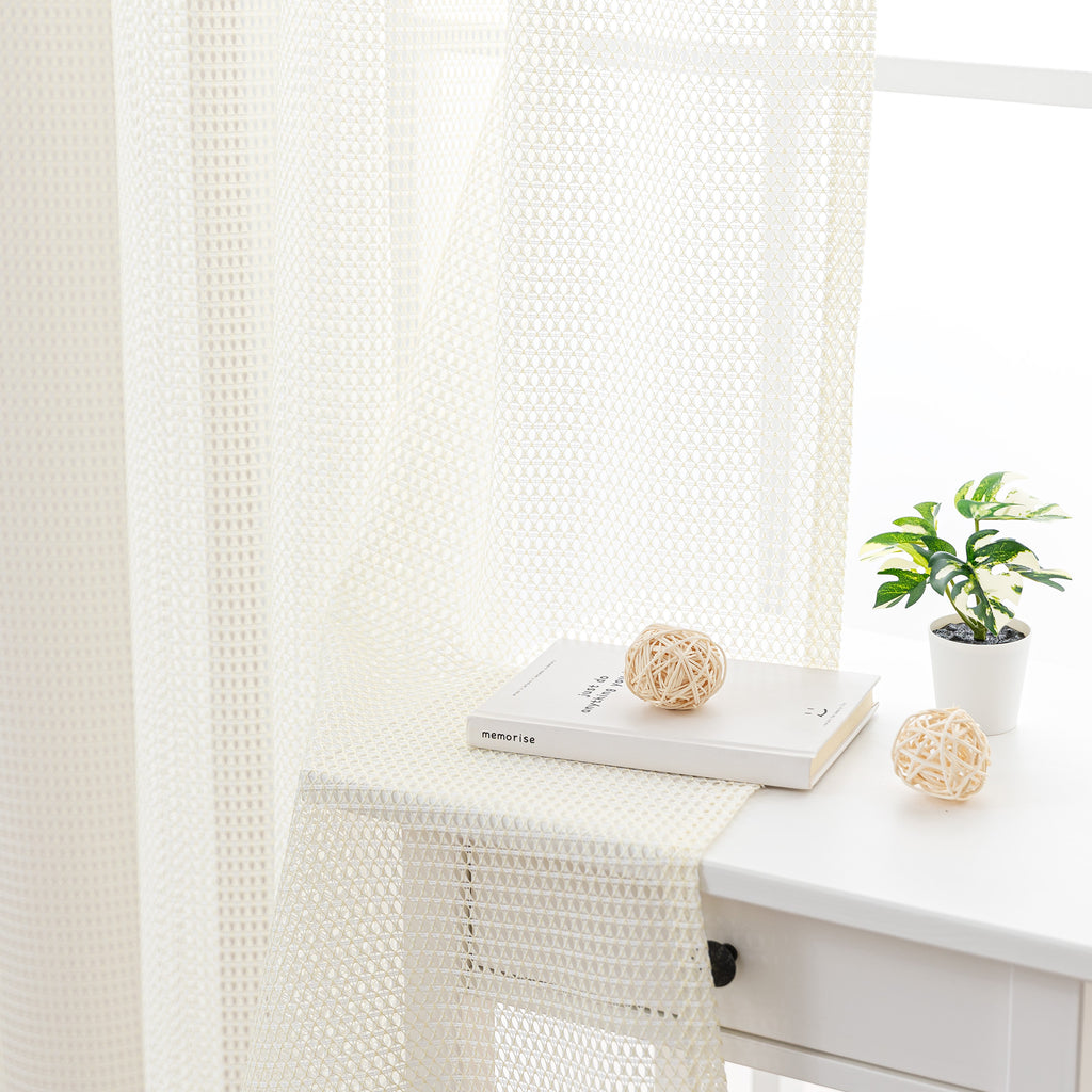 Sleep Zone 2 Panels Beige Lace Sheer Curtains