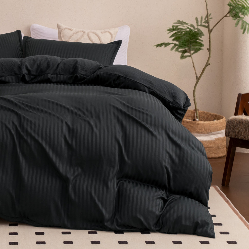 Sleep Zone Washed Jacquard Stripe Duvet Cover Set