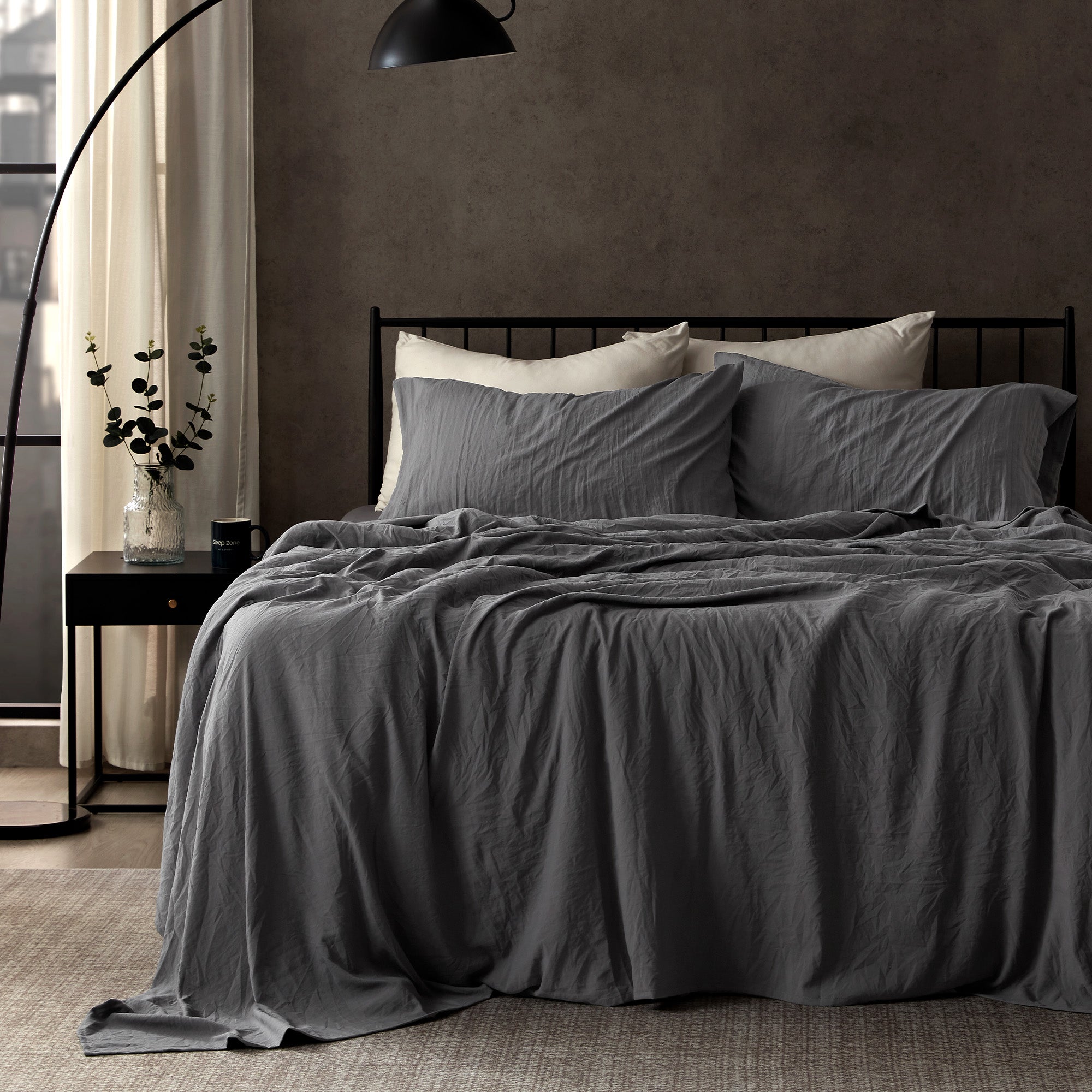 Washed Microfiber - 4 Piece Hotel Luxury Bedding Sheets with Fitted Sheet, Flat Sheet & 2 Pillowcases