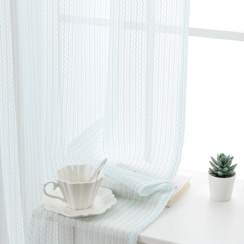 Sleep Zone 2 Panels Blue Wave Lace Sheer Curtains