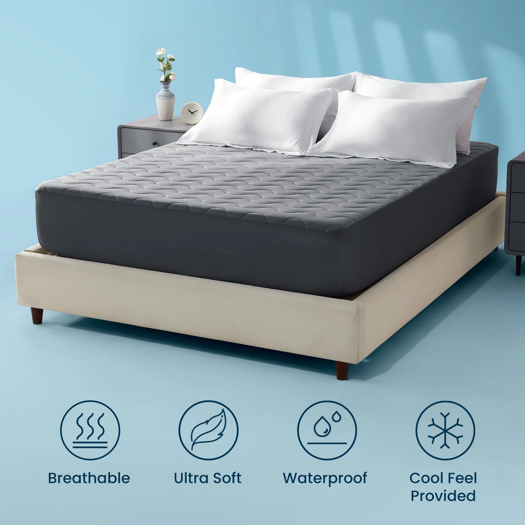 Cooling Mattress Pad, Waterproof Bedding Protector for Hot Sleepers