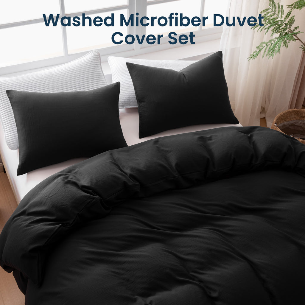 Washed Microfiber 100gsm Duvet Cover Set, All Season Bedding