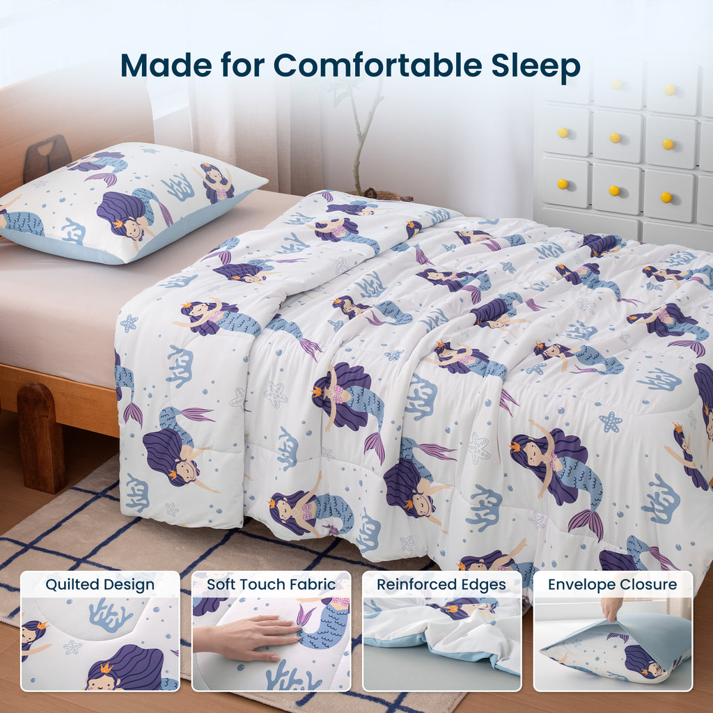 Kids Cooling Comforter Set Full/Queen Size, Soft Breathable Bedding with Pillow Shams
