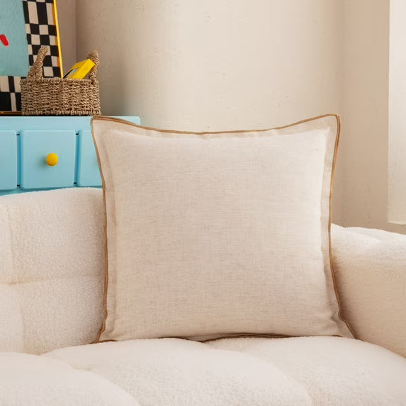 Pillow Shell Double Flange/Linen Blend W/Full Zipper 22X22 Cream W/Tan Stitch 2 Pack