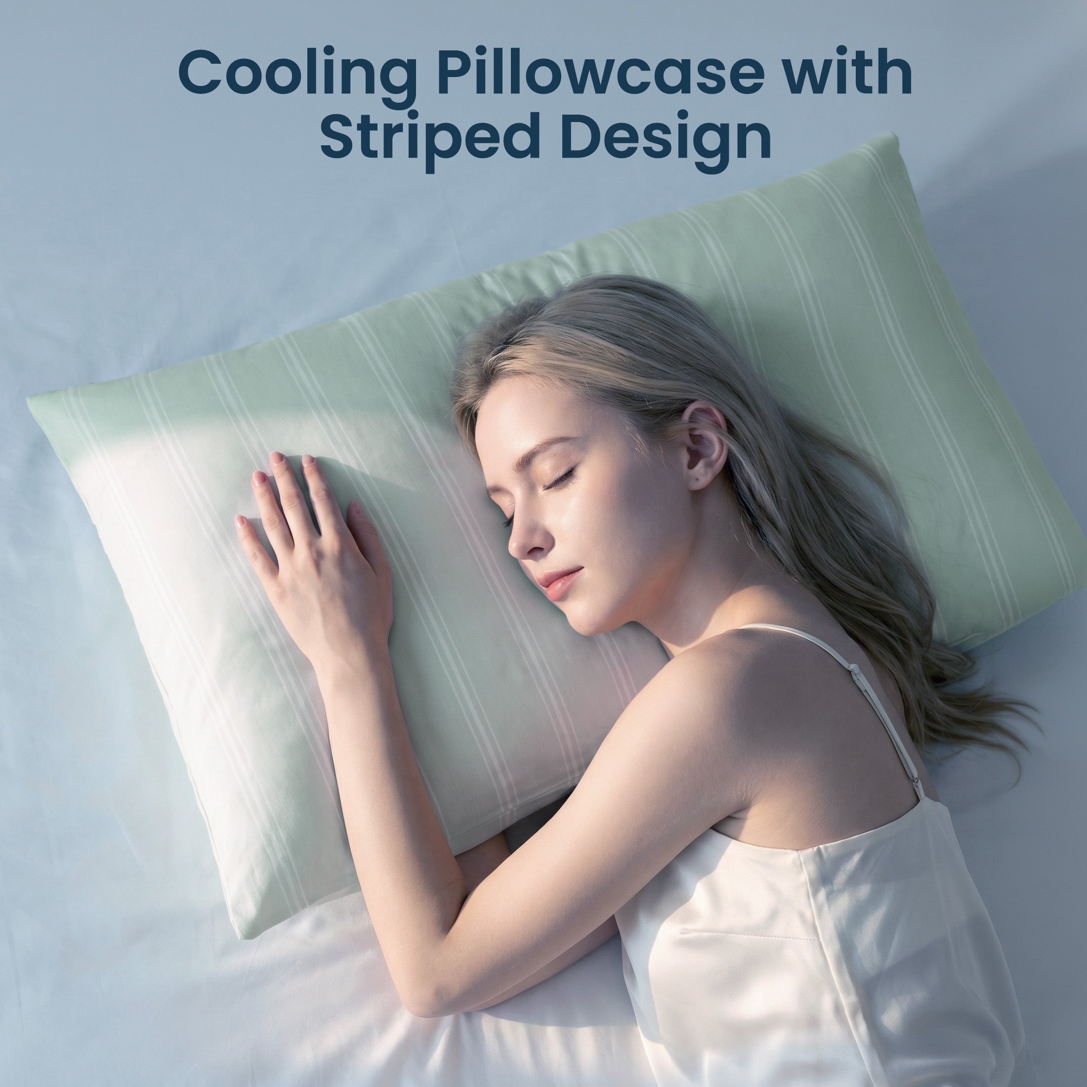 Essential Cooling Stripe Pillowcases 2 Pack, Silky Cool Touch Pillow Cases for Hair & Skin