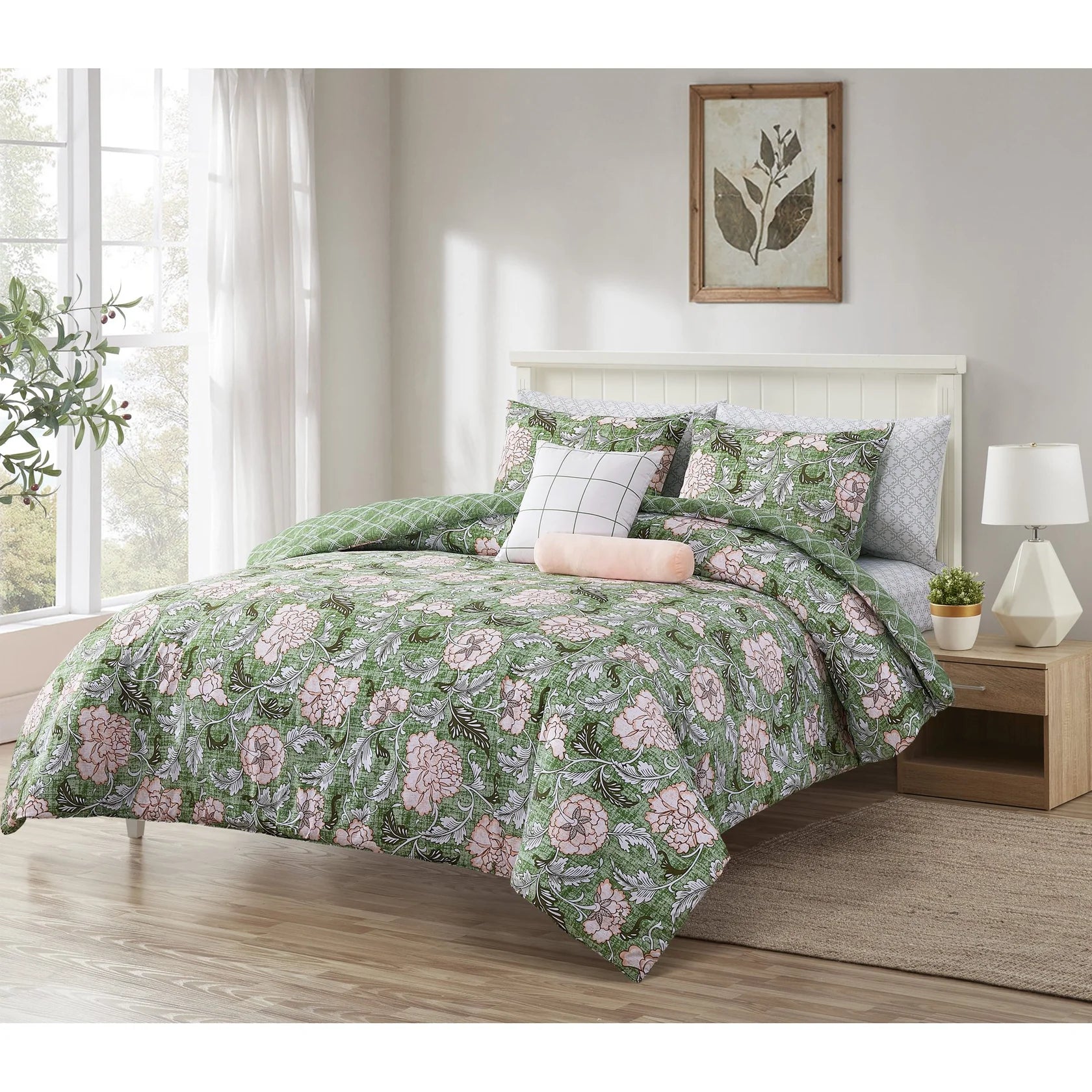 Floral Printed Bed-in-a-Bag Comforter Set, All Season Lightweight Soft Microfiber Bedding, Breathable & Machine Washable