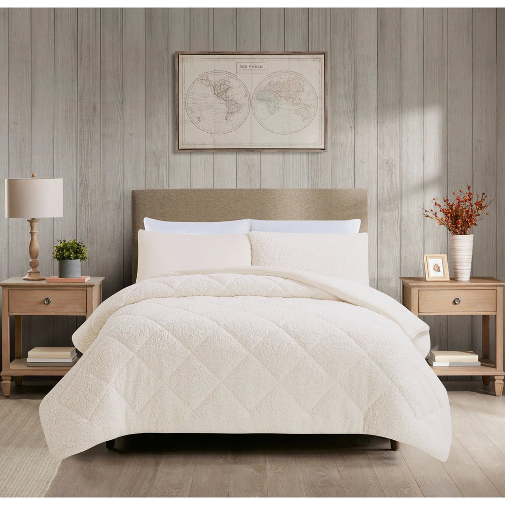 Flannel Pinch Pleat Comforter Set, Soft Velvet-Like Warm Bedding, All Season Cozy Bed Set with Hollow Fiber Fill