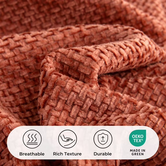 20"x20" Terracotta Chenille Basketweave Decorative Throw Pillow Covers, Warm for Fireplace Area(2 Pack)