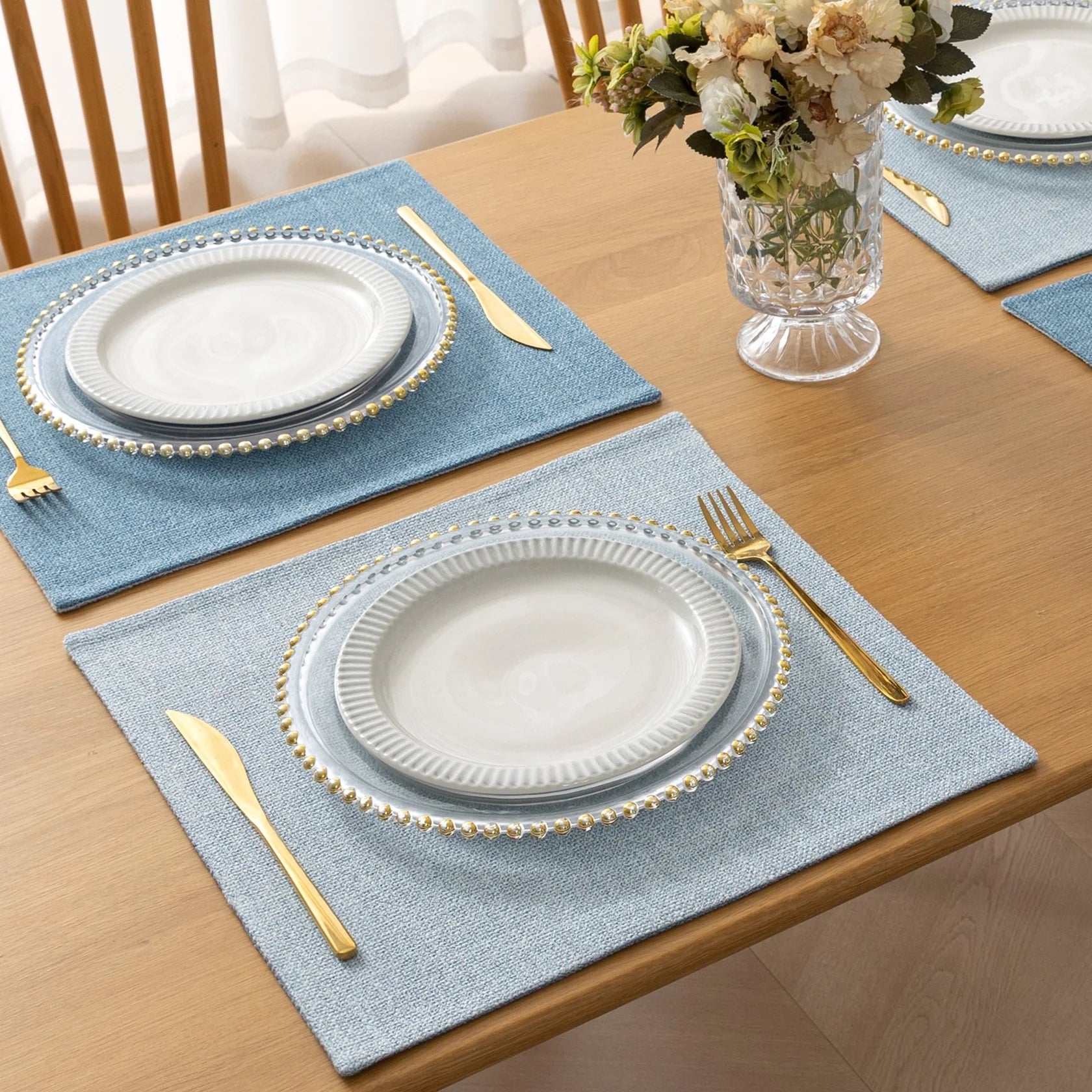 15“×15” Reversible Tablecloths, Linen-like Waterproof Table Linen (Set of 4)