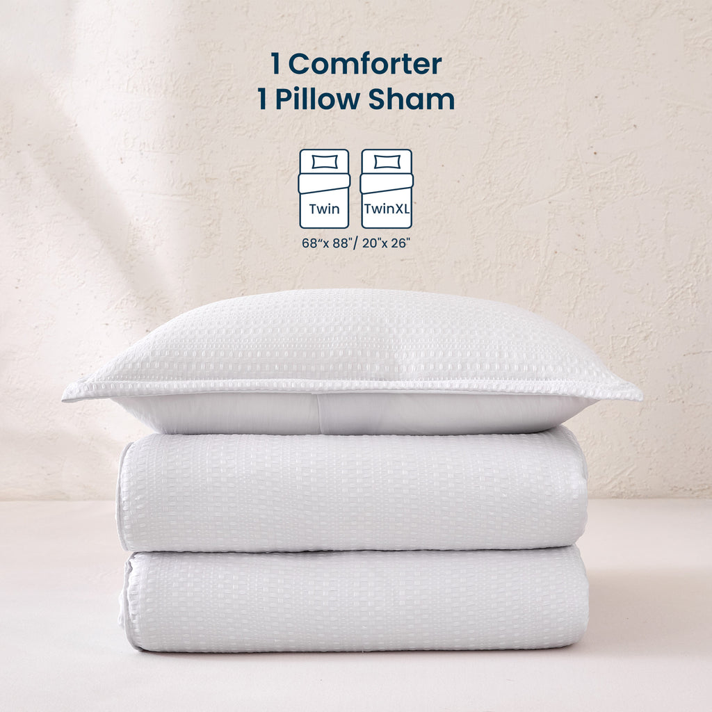 3D Waffle Comforter Set, OEKO-TEX Ultra-Soft Down Alternative Bedding