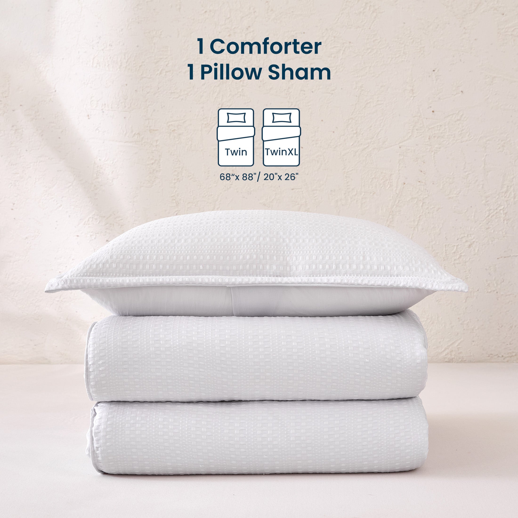 3D Waffle Comforter Set, OEKO-TEX Ultra-Soft Down Alternative Bedding