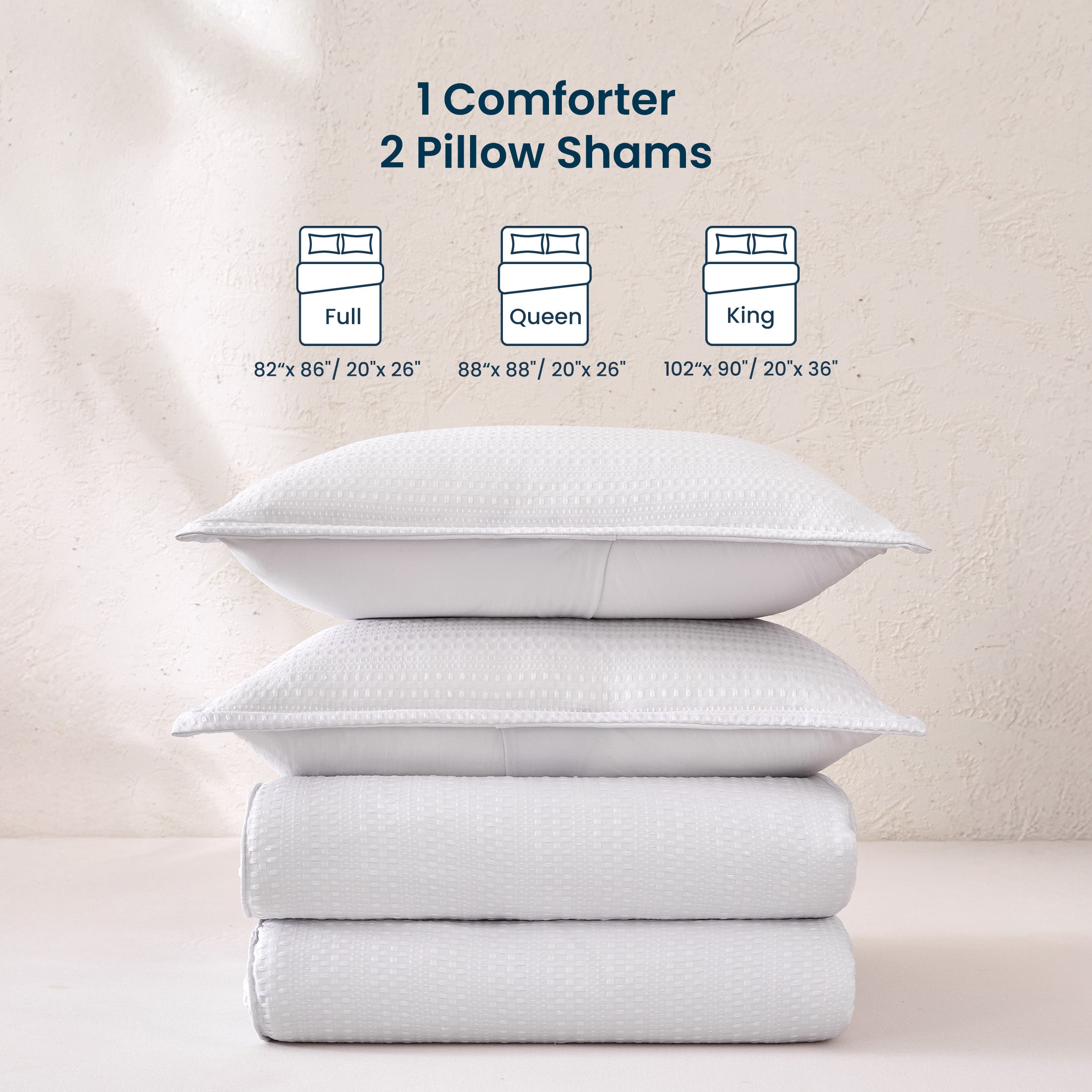 3D Waffle Comforter Set, OEKO-TEX Ultra-Soft Down Alternative Bedding