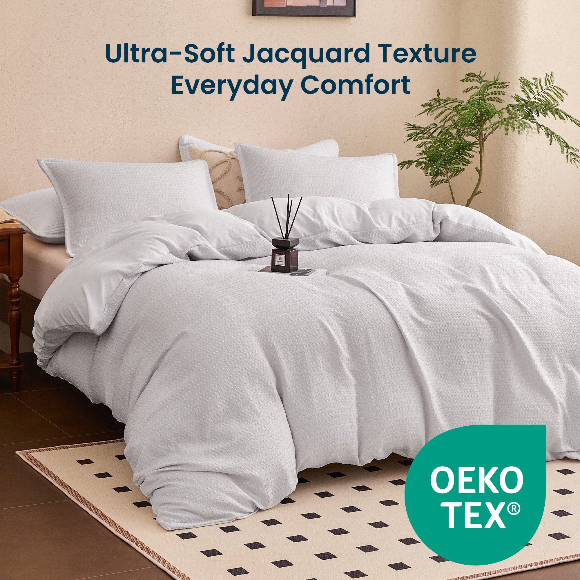 Waffle Weave Duvet Cover Set Full Size, 3 Piece Cozy Soft Jacquard Bedding