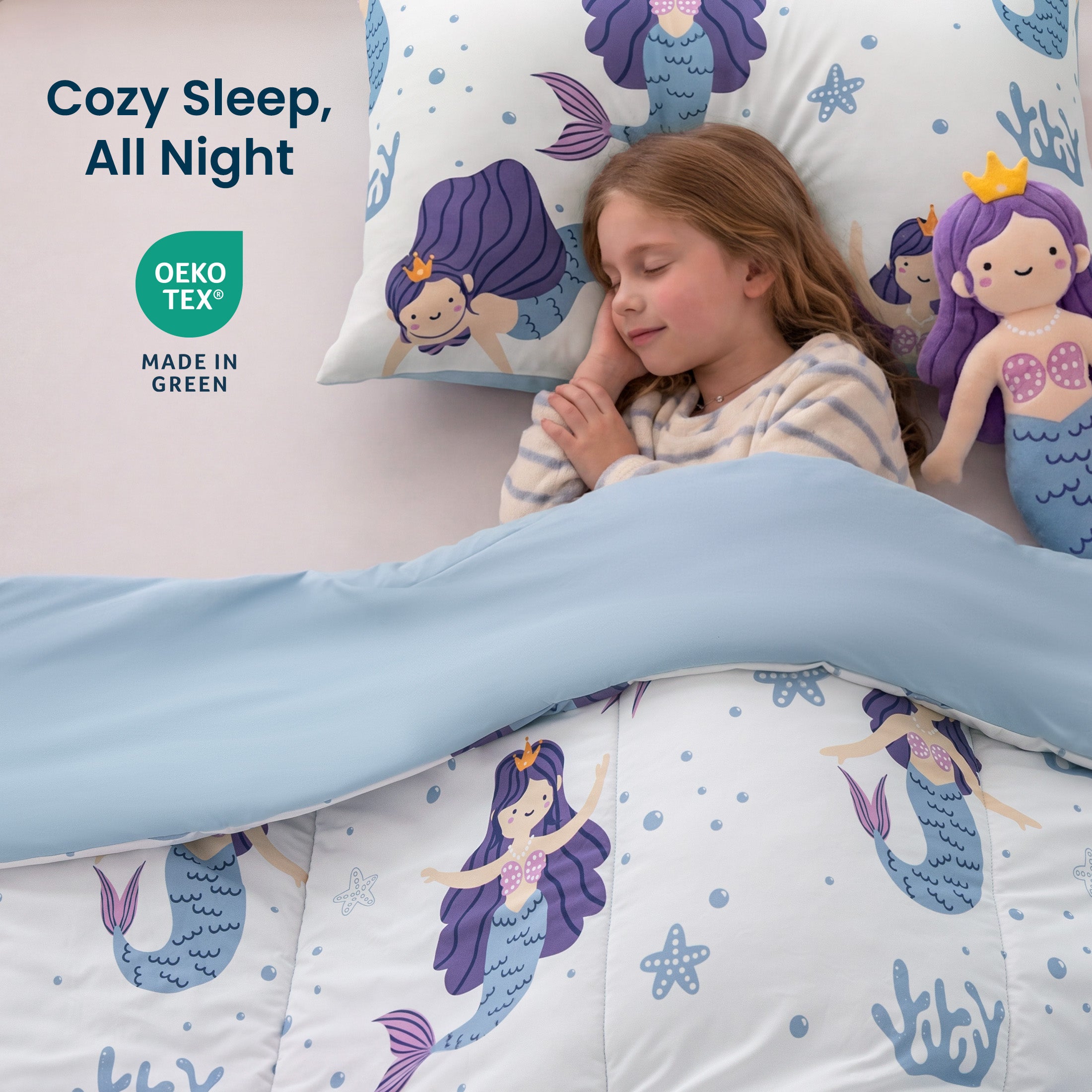 Kids Cooling Comforter Set Full/Queen Size, Soft Breathable Bedding with Pillow Shams