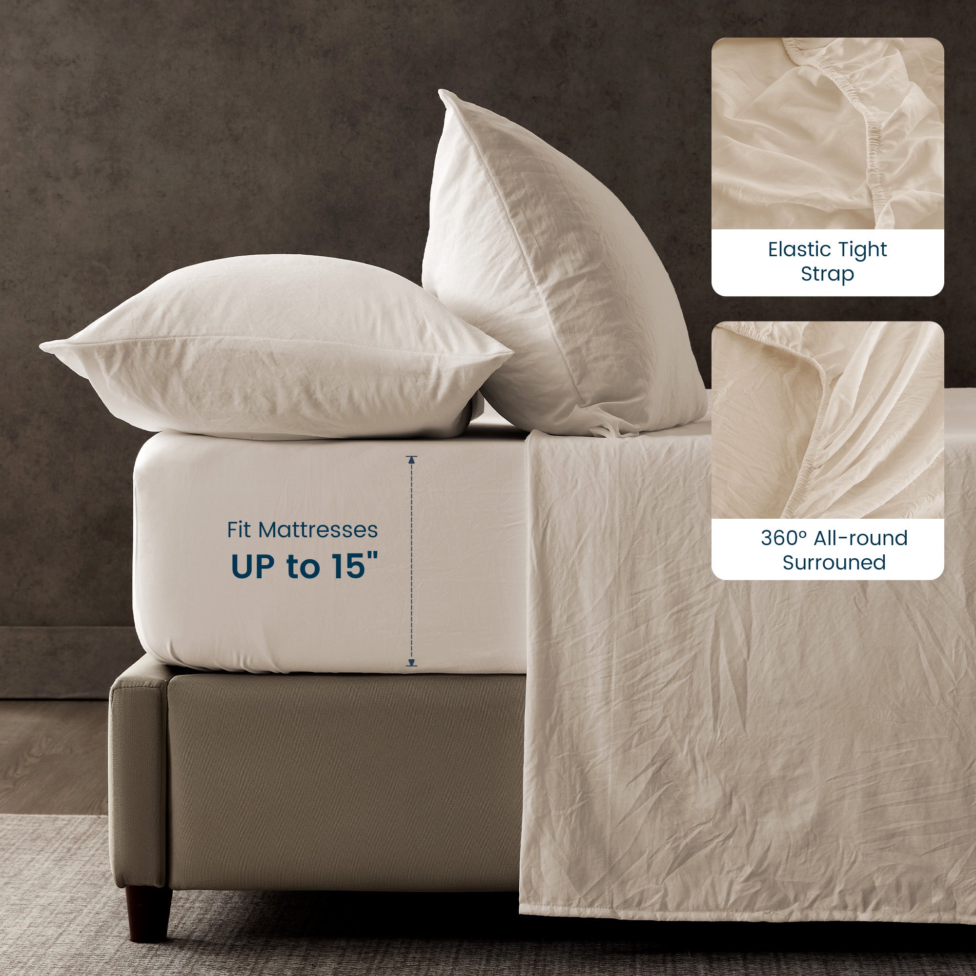 Washed Microfiber - 4 Piece Hotel Luxury Bedding Sheets with Fitted Sheet, Flat Sheet & 2 Pillowcases