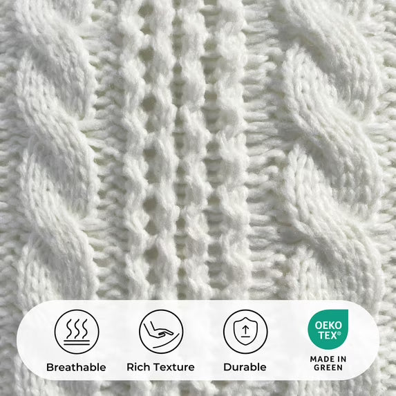 20"x20" Cream Polyester Cable Knit Decorative Throw Pillow Covers, Cozy Pill-Resistant for Bedroom(2 Pack)
