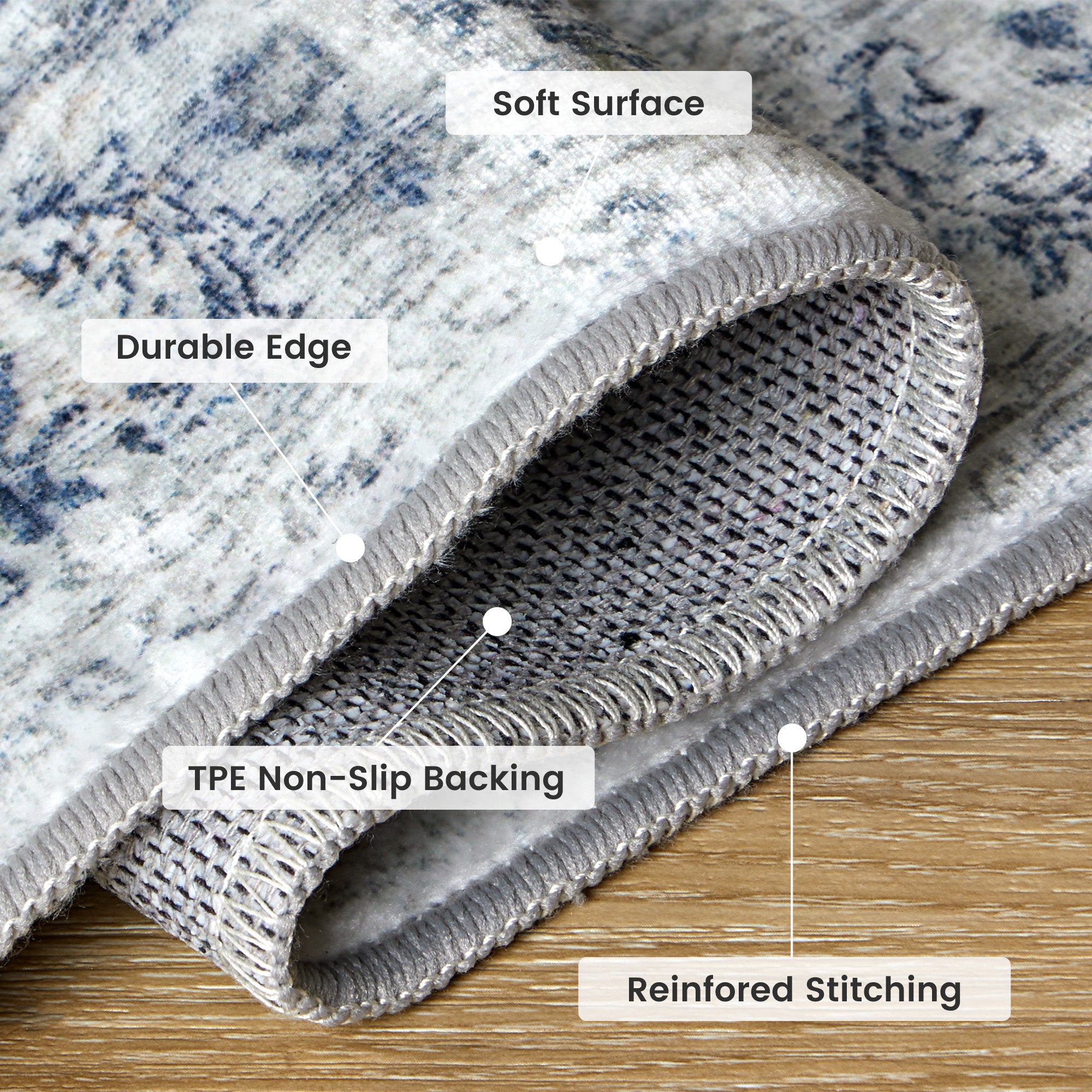 Washable Plush Area Rug - Neutral Vintage for Indoor/Outdoor
