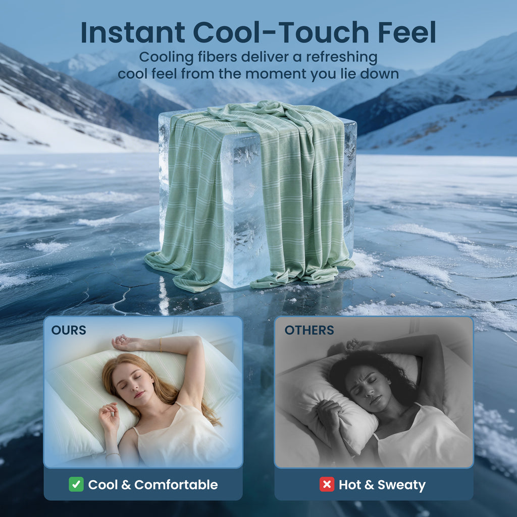Essential Cooling Stripe Pillowcases 2 Pack, Silky Cool Touch Pillow Cases for Hair & Skin