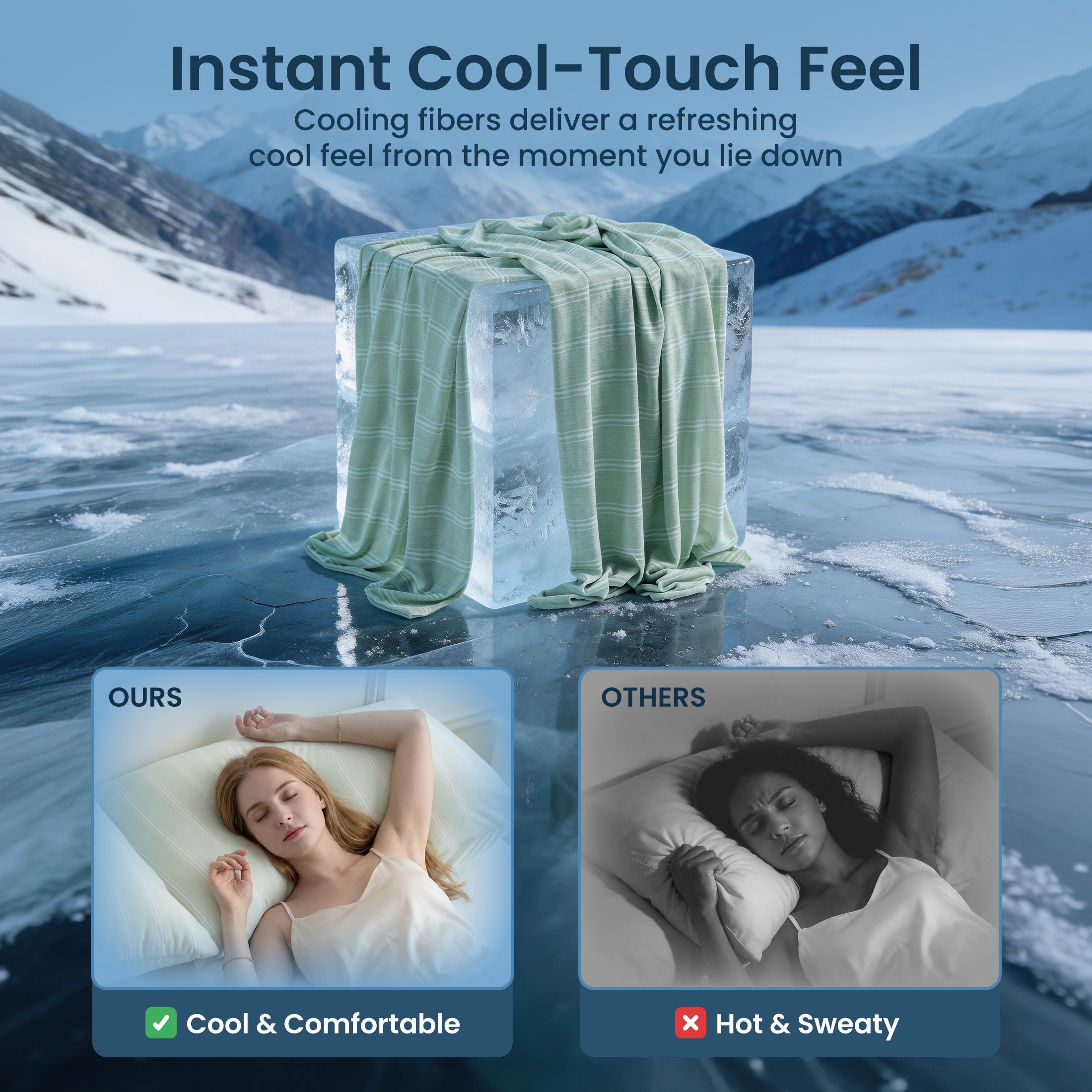 Essential Cooling Stripe Pillowcases 2 Pack, Silky Cool Touch Pillow Cases for Hair & Skin