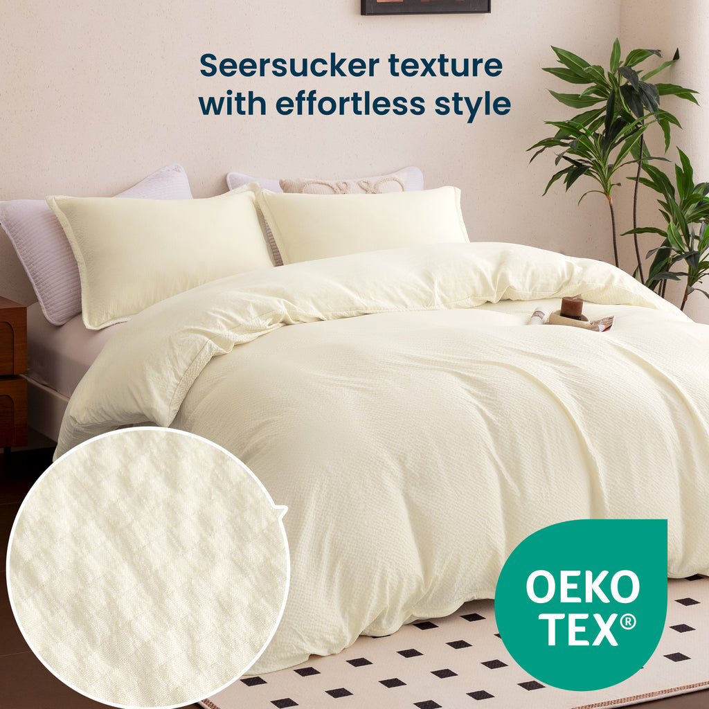Seersucker Ruffled Duvet Cover Set, Soft Breathable Bedding Set