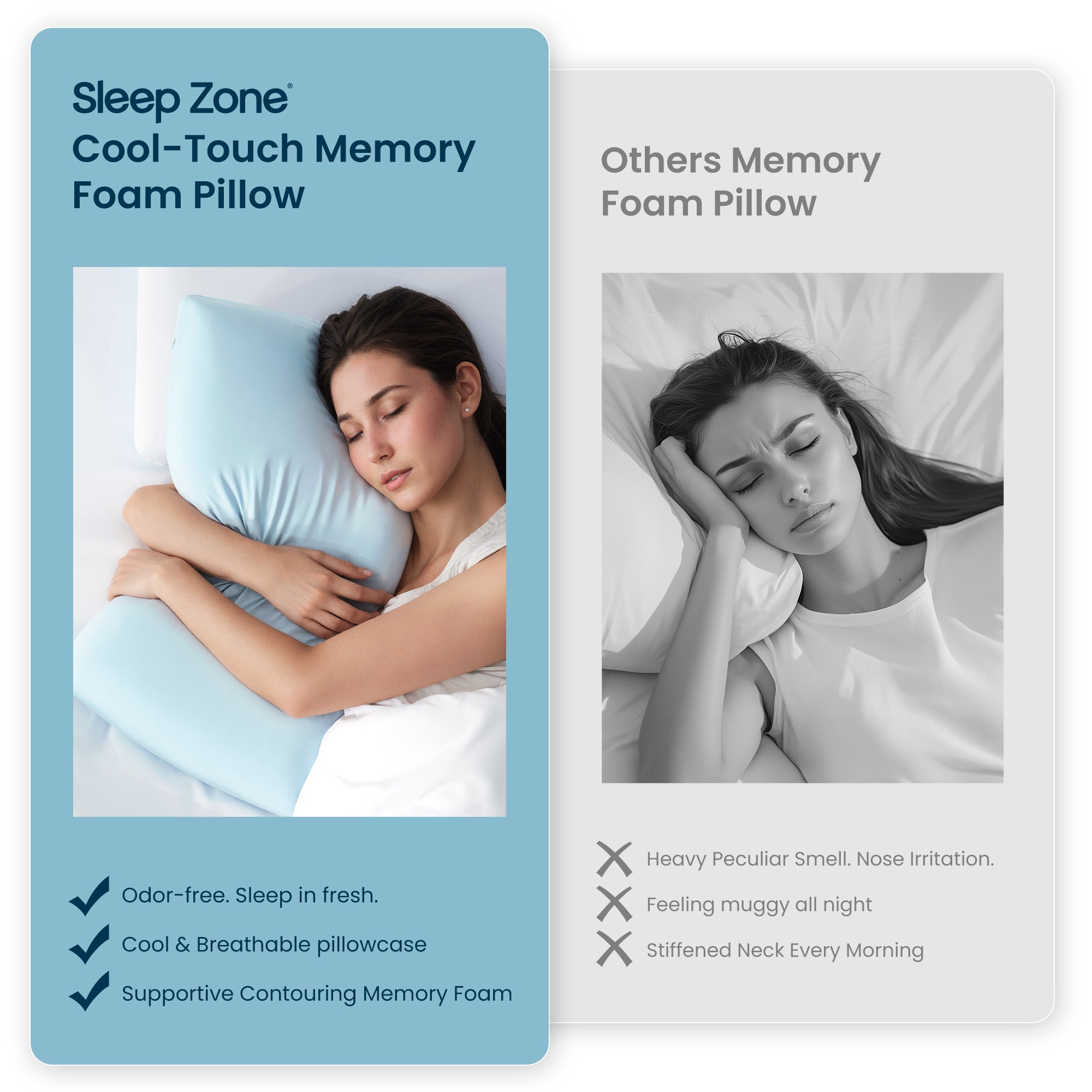 Cooling Memory Foam Pillow - Breathable & Supportive for All Sleep Positions