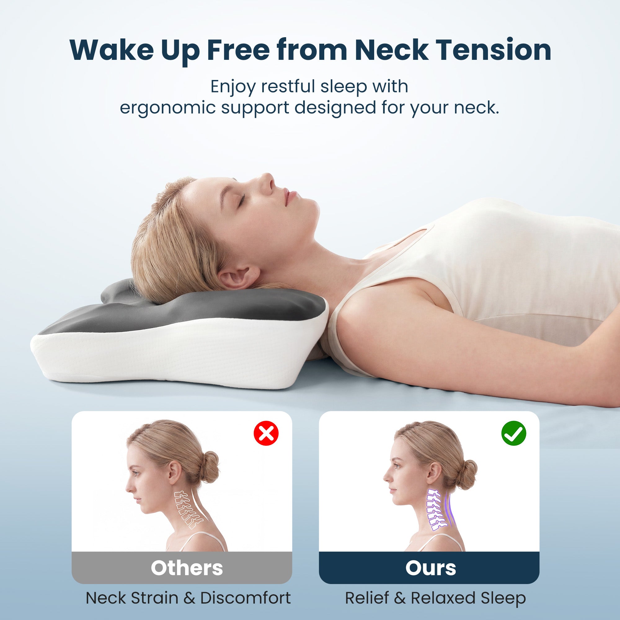 Butterfly Shaped Memory Foam Neck Pillow, Ergonomic Cervical Support Side Back Stomach Sleepers
