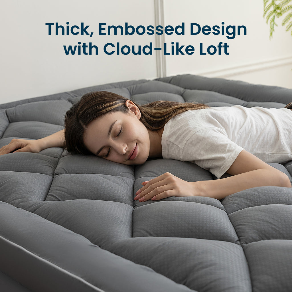 Mattress Topper, Ultra Thick Cloud Soft, Deep Pocket Embossed