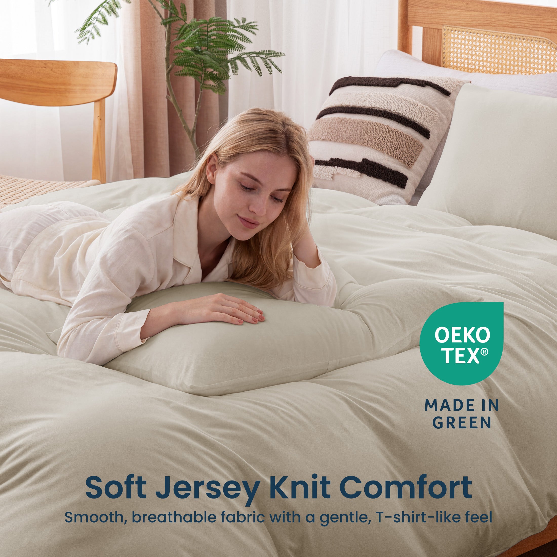 145gsm Duvet Cover Set Soft Jersey-Knit Microfiber Bedding with Zipper & Corner Ties