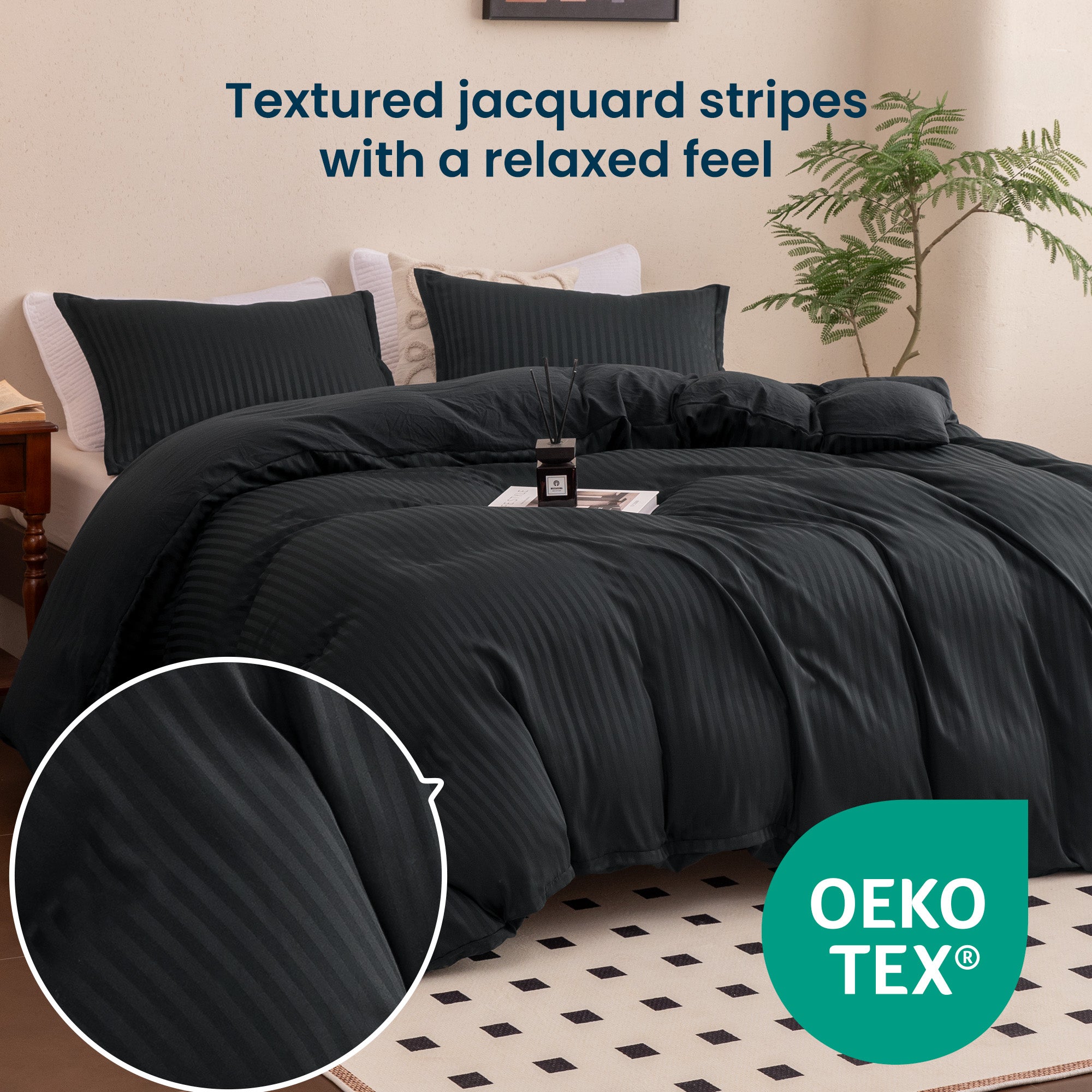 Sleep Zone Washed Jacquard Stripe Duvet Cover Set