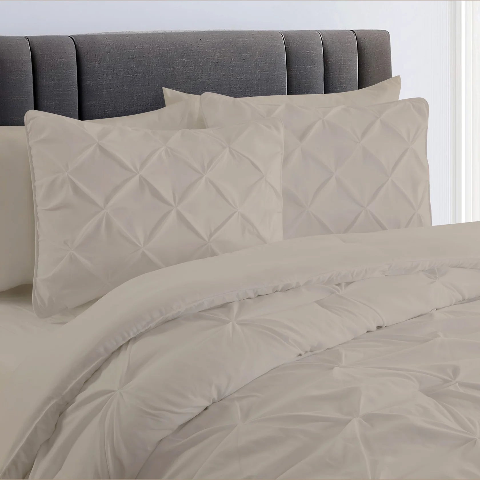 Pinch Pleat Comforter Set, Soft Lightweight Polyester Bedding with Elegant Pleated Design, All Season Warmth, Durable & Machine Washable