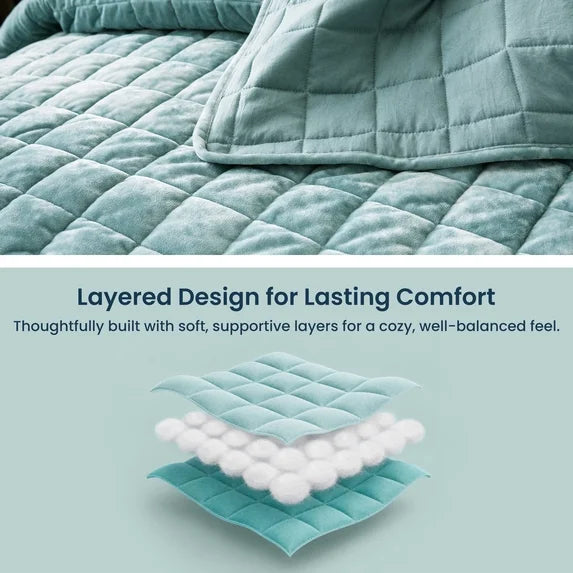 Sleep Zone Velvet Quilt Set,  Plush Velvet 3 Piece Quilt Bed Set with 2 Pillow Shams
