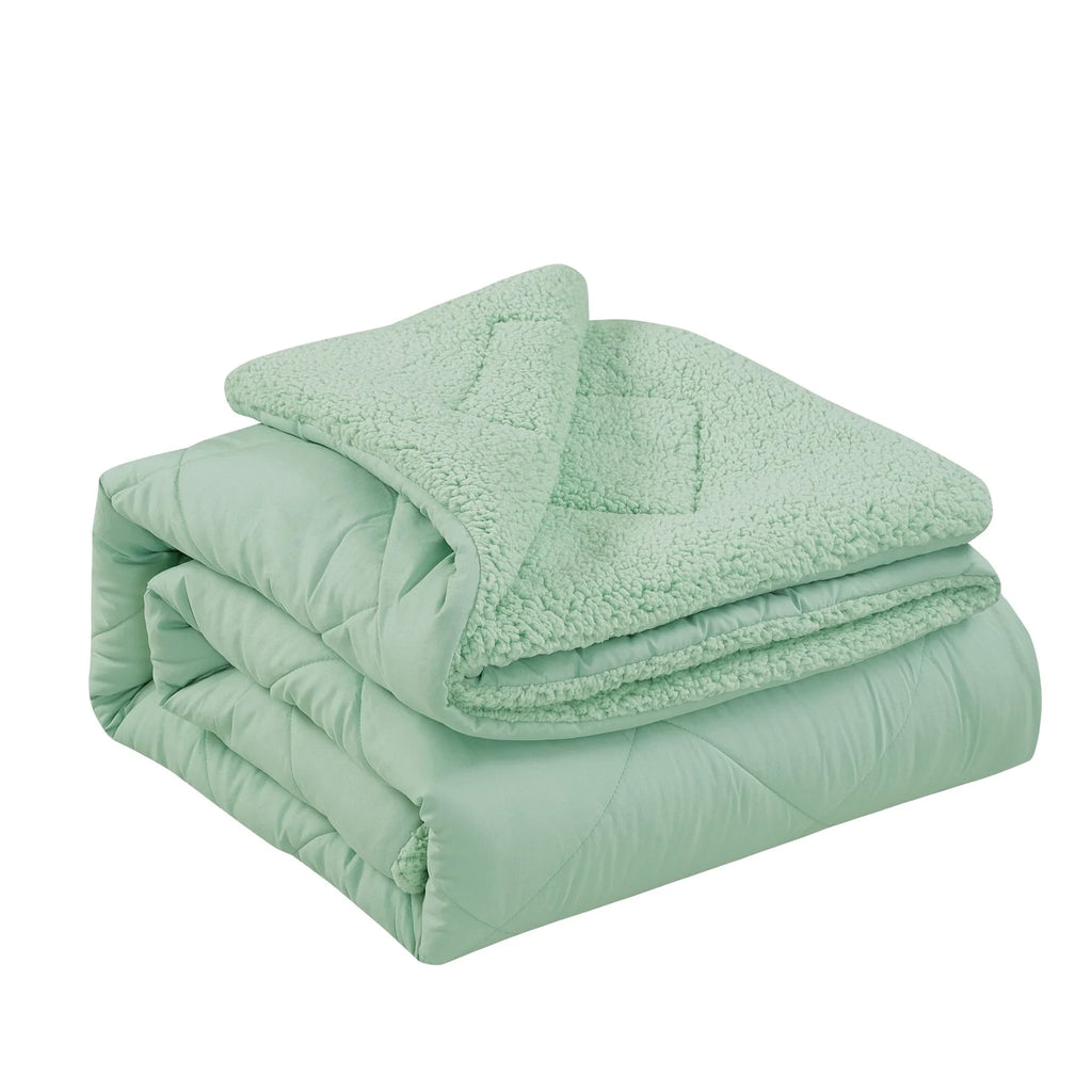 Flannel Pinch Pleat Comforter Set, Soft Velvet-Like Warm Bedding, All Season Cozy Bed Set with Hollow Fiber Fill