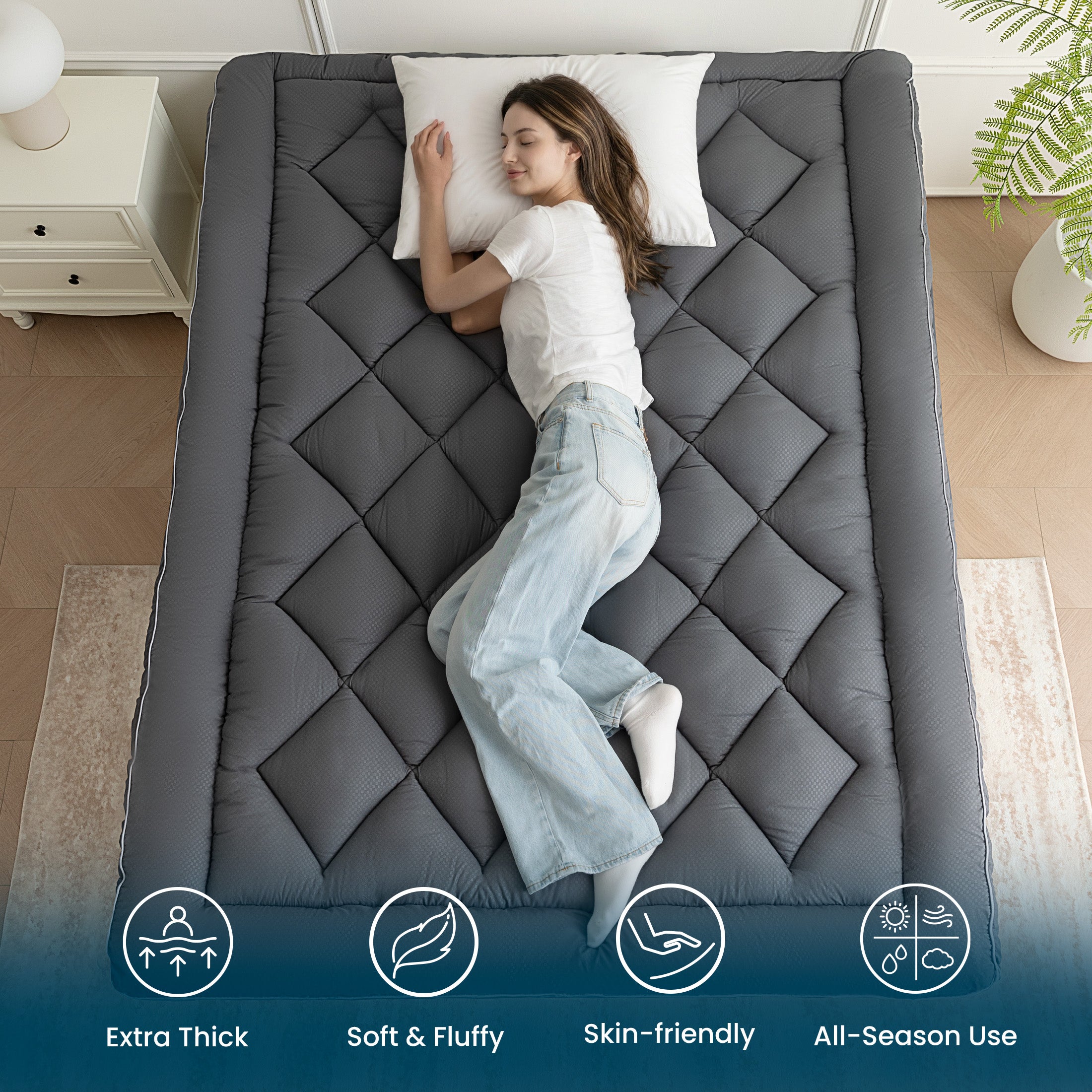 Mattress Topper, Ultra Thick Cloud Soft, Deep Pocket Embossed