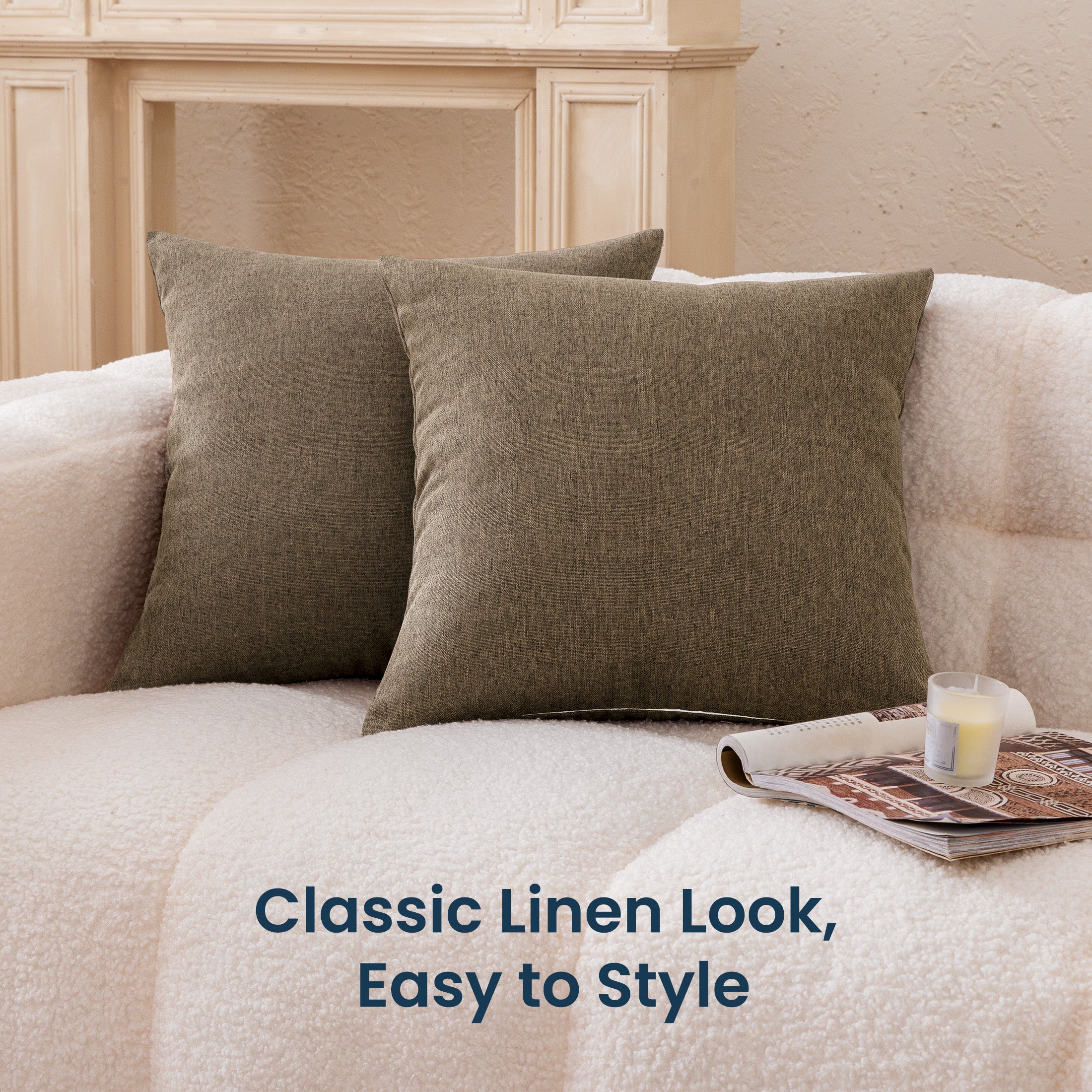 Linen Look Throw Pillow Covers 18x18 Inch, Set of 2