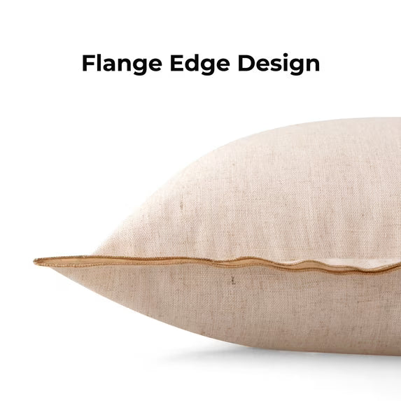 Pillow Shell Double Flange/Linen Blend W/Full Zipper 22X22 Cream W/Tan Stitch 2 Pack