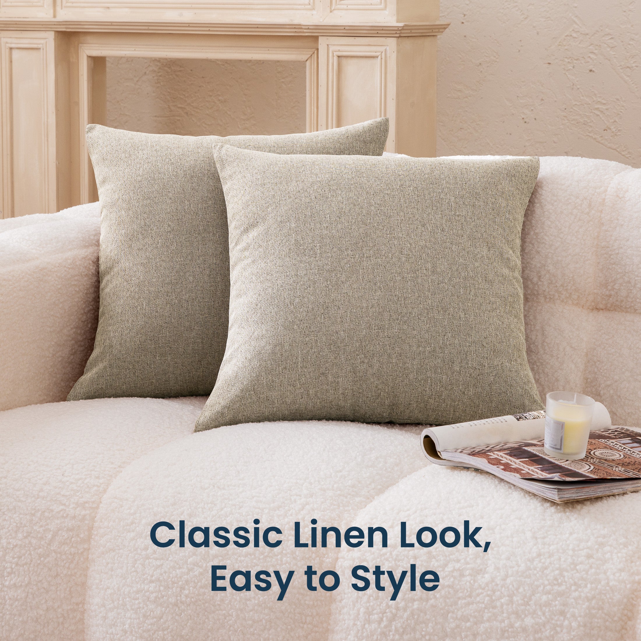 Linen Look Throw Pillow Covers 18x18 Inch, Set of 2