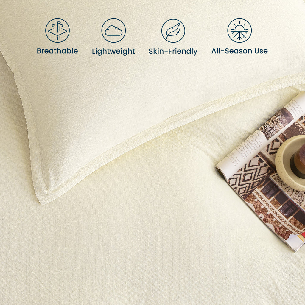 Seersucker Ruffled Duvet Cover Set, Soft Breathable Bedding Set