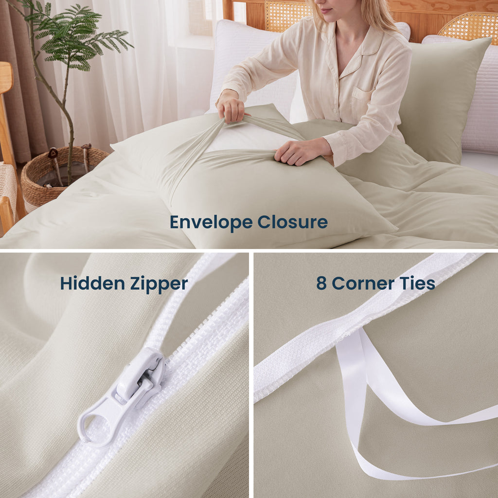 145gsm Duvet Cover Set Soft Jersey-Knit Microfiber Bedding with Zipper & Corner Ties