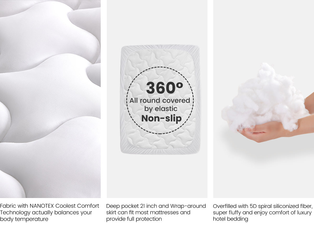 Premium Cooling Mattress Pad Beige for Hot Sleepers - White