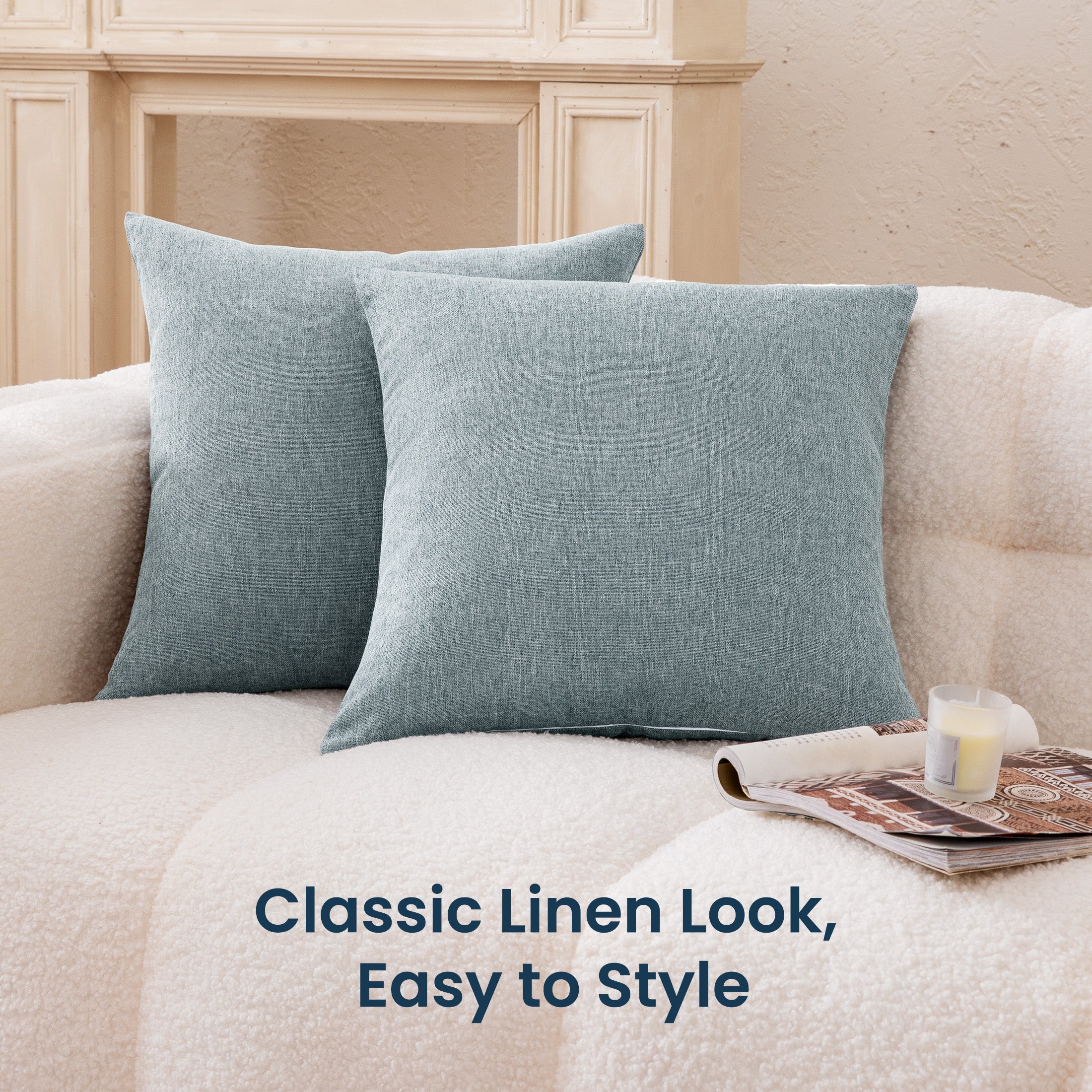 Linen Look Throw Pillow Covers 18x18 Inch, Set of 2