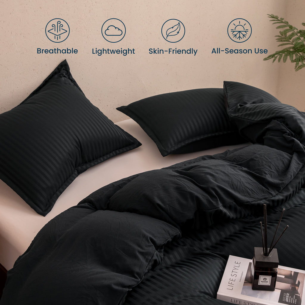 Sleep Zone Washed Jacquard Stripe Duvet Cover Set