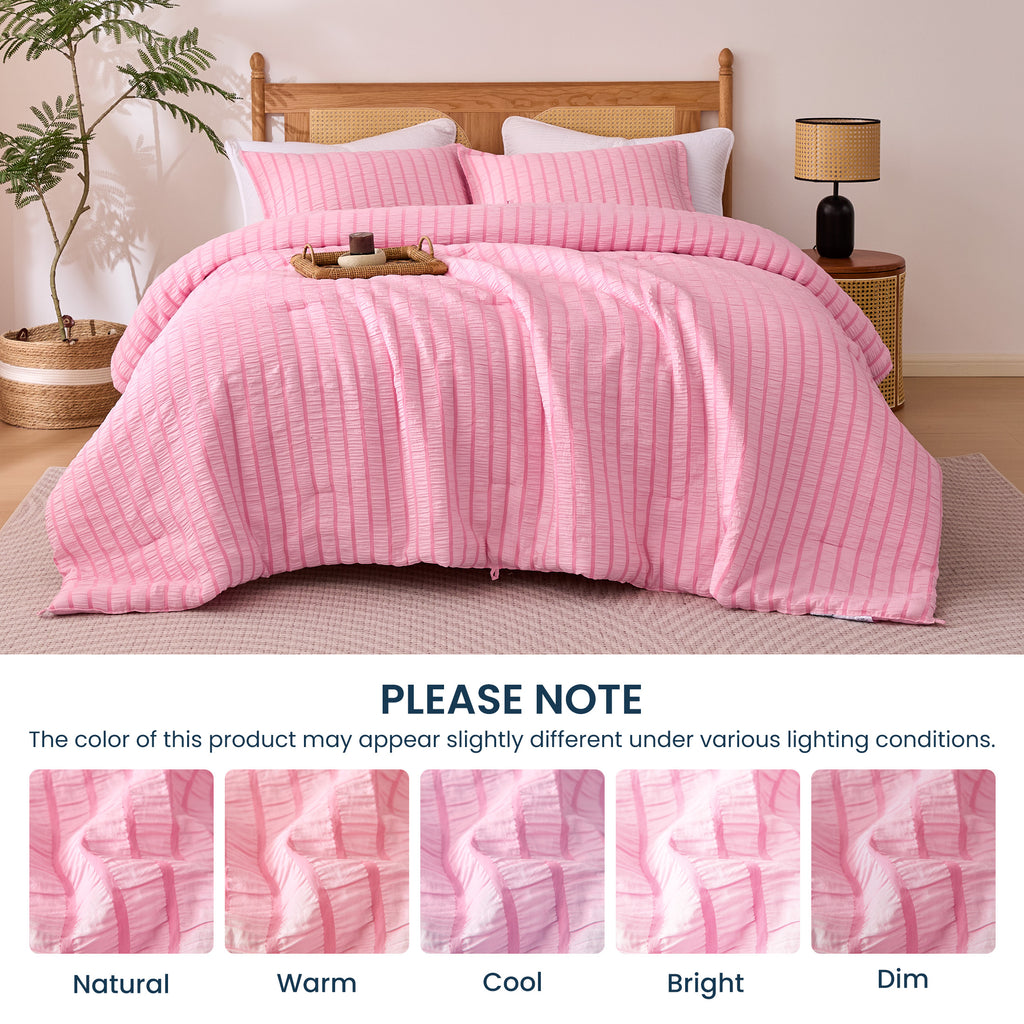 Seersucker Stripe Comforter Set, OEKO-TEX Ultra-Soft Down Alternative Bedding