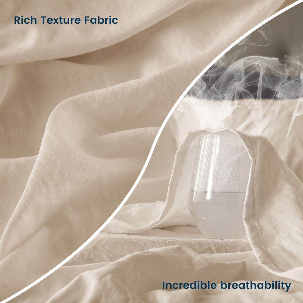 Washed Microfiber - 4 Piece Hotel Luxury Bedding Sheets with Fitted Sheet, Flat Sheet & 2 Pillowcases